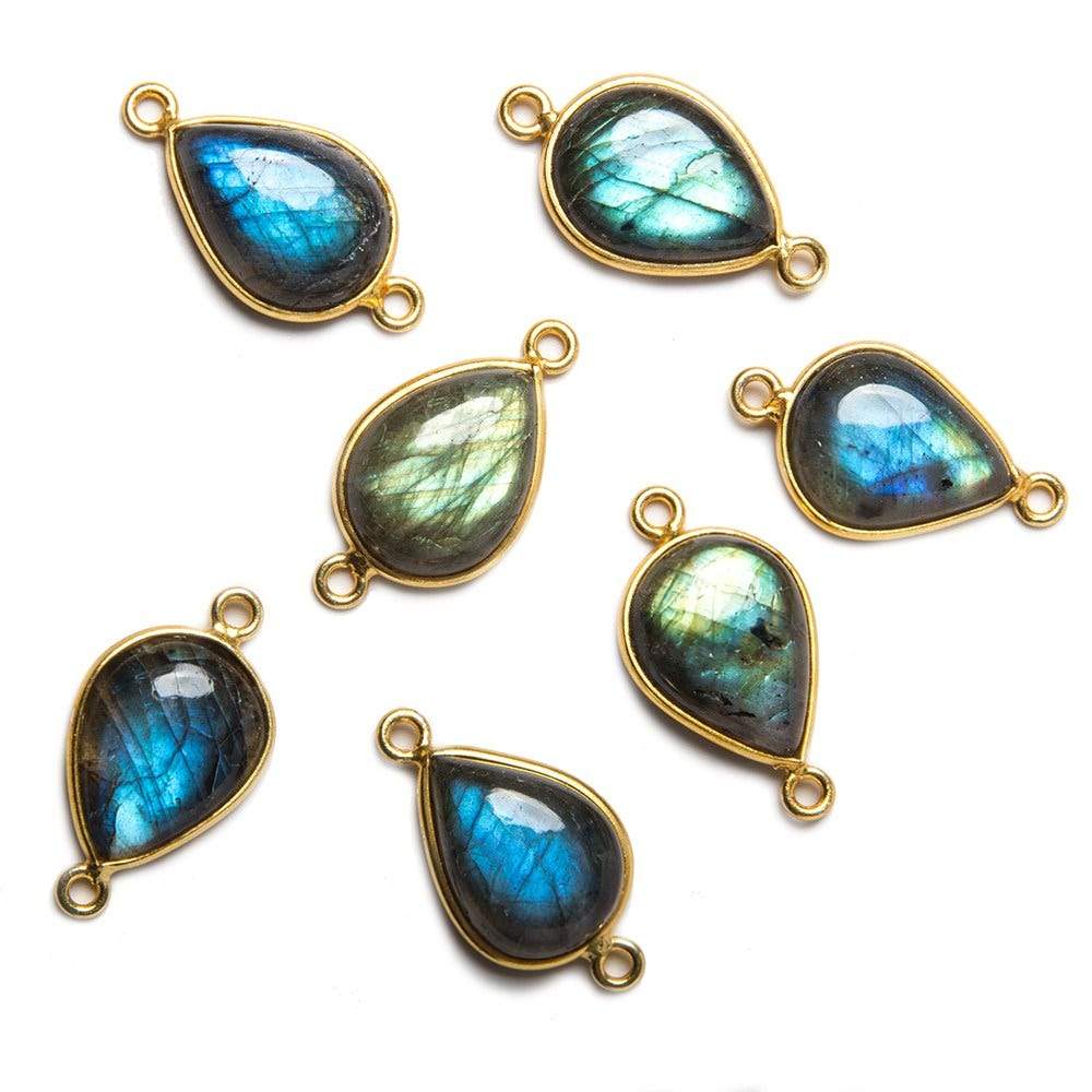 23x13mm Vermeil Bezel Labradorite Pear Cabochon Connector 1 piece