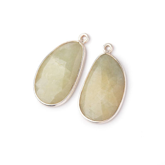 23x14mm .925 Silver Bezel Beryl Faceted Freeform Set of 2 Pendants