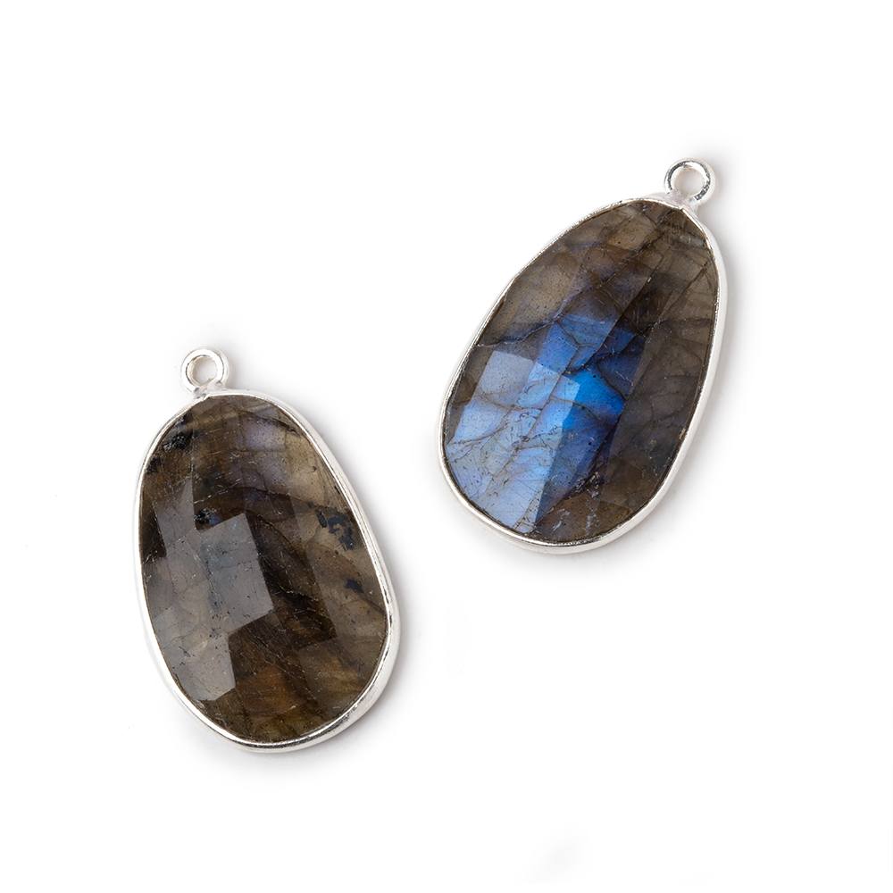 23x16mm .925 Silver Bezel Labradorite Faceted Freeform Set of 2 Pendants