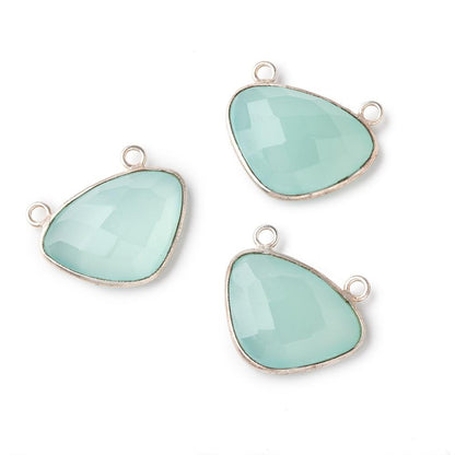 23x16mm Silver Bezel Seafoam Chalcedony Faceted Cleftless Heart Connector 1 piece