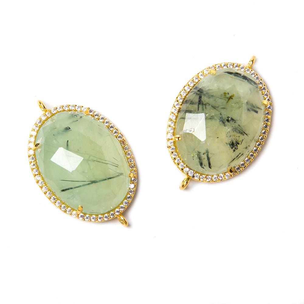 23x17mm Vermeil Bezeled White CZ & Dendritic Prehnite Oval Connector 1 pc