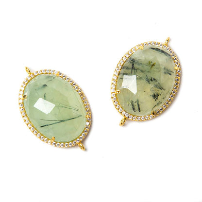 23x17mm Vermeil Bezeled White CZ & Dendritic Prehnite Oval Connector 1 pc