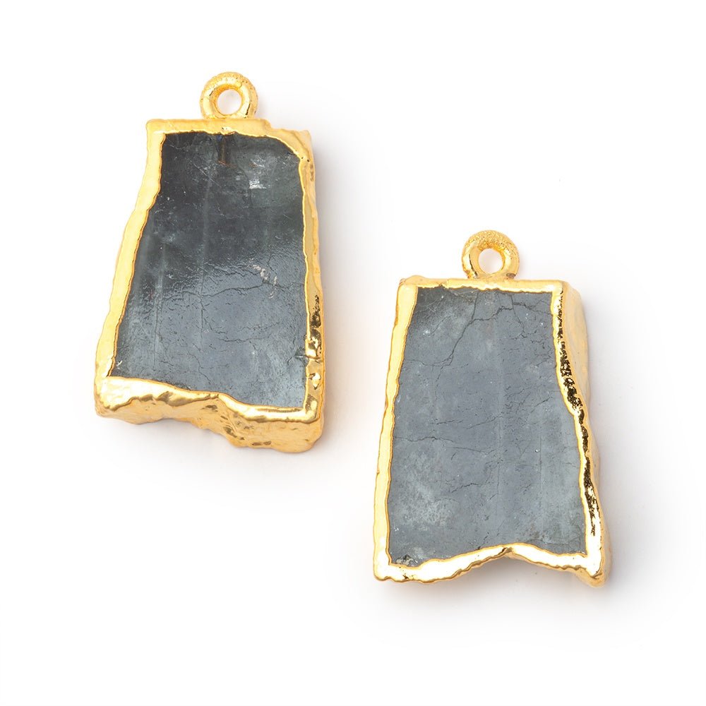 23x17mm Gold Leafed Moss Aquamarine Slice Pendant Focal Set of 2