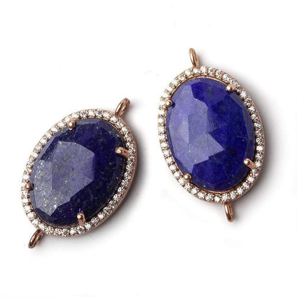 23x17mm Rose Gold CZ Bezel Lapis Lazuli Oval Connector 1 piece