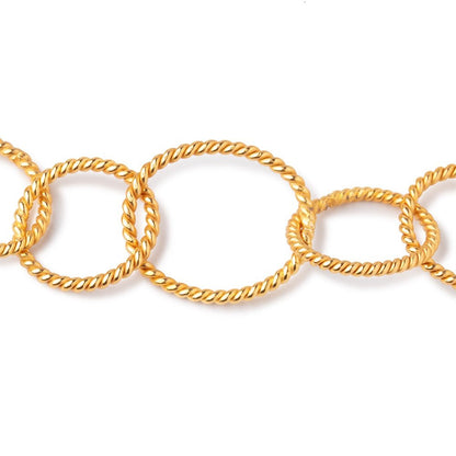 23x18mm & 16mm 22kt Gold Plated Twisted Satin Oval & Round Link Chain