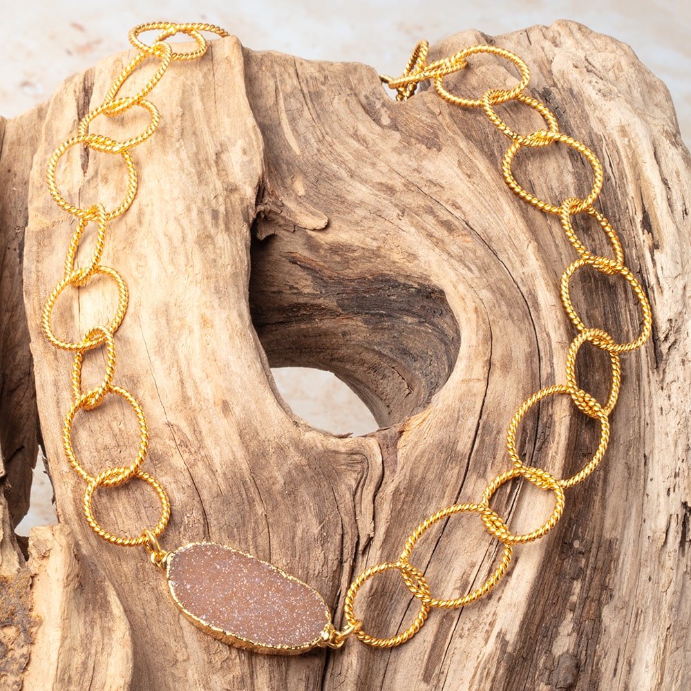 23x18mm & 16mm 22kt Gold Plated Twisted Satin Oval & Round Link Chain