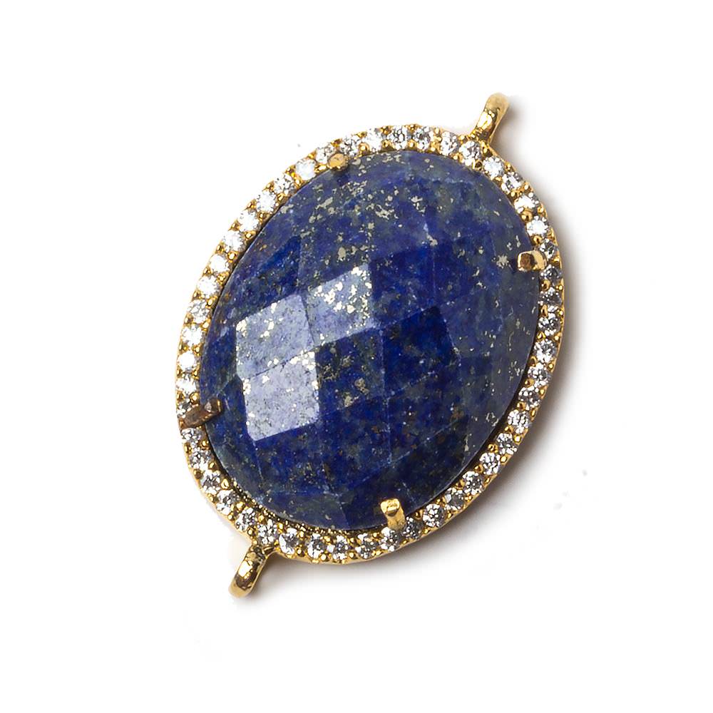 23x18mm Vermeil Bezeled CZ & Lapis Lazuli Oval Connector 1 pc