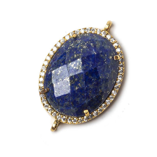 23x18mm Vermeil Bezeled CZ & Lapis Lazuli Oval Connector 1 pc