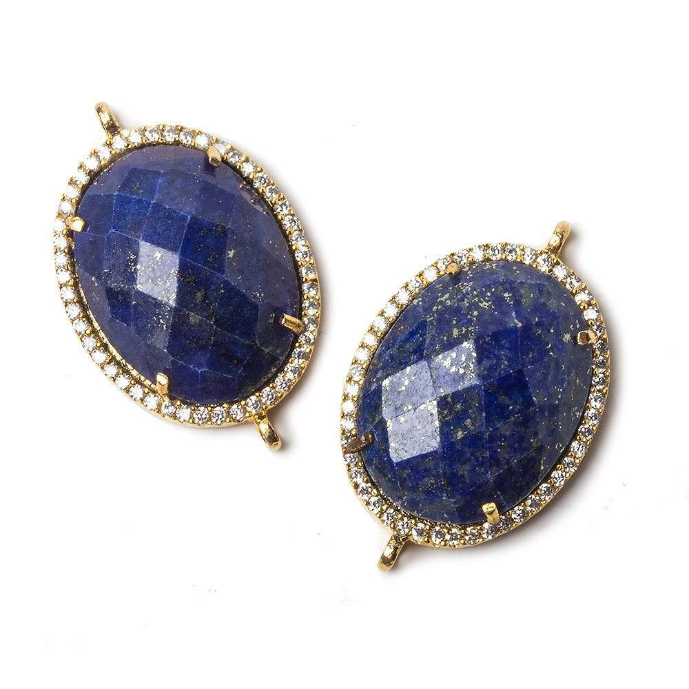 23x18mm Vermeil Bezeled CZ & Lapis Lazuli Oval Connector 1 pc