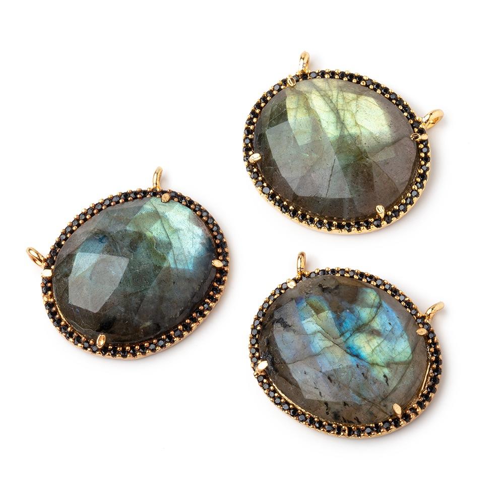 23x18mm Vermeil & Black CZ Bezel Labradorite Oval East West Connector 1 Focal Bead