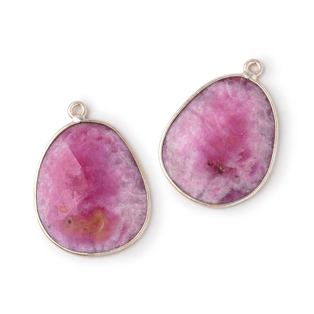 23x19mm .925 Silver Bezel Ruby Faceted Freeform Set of 2 Pendants