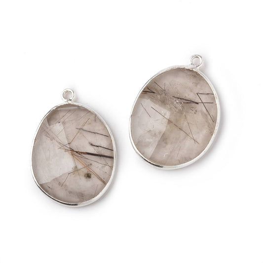 23x19mm .925 Silver Bezel Rutilated Quartz Faceted Freeform Set of 2 Pendants