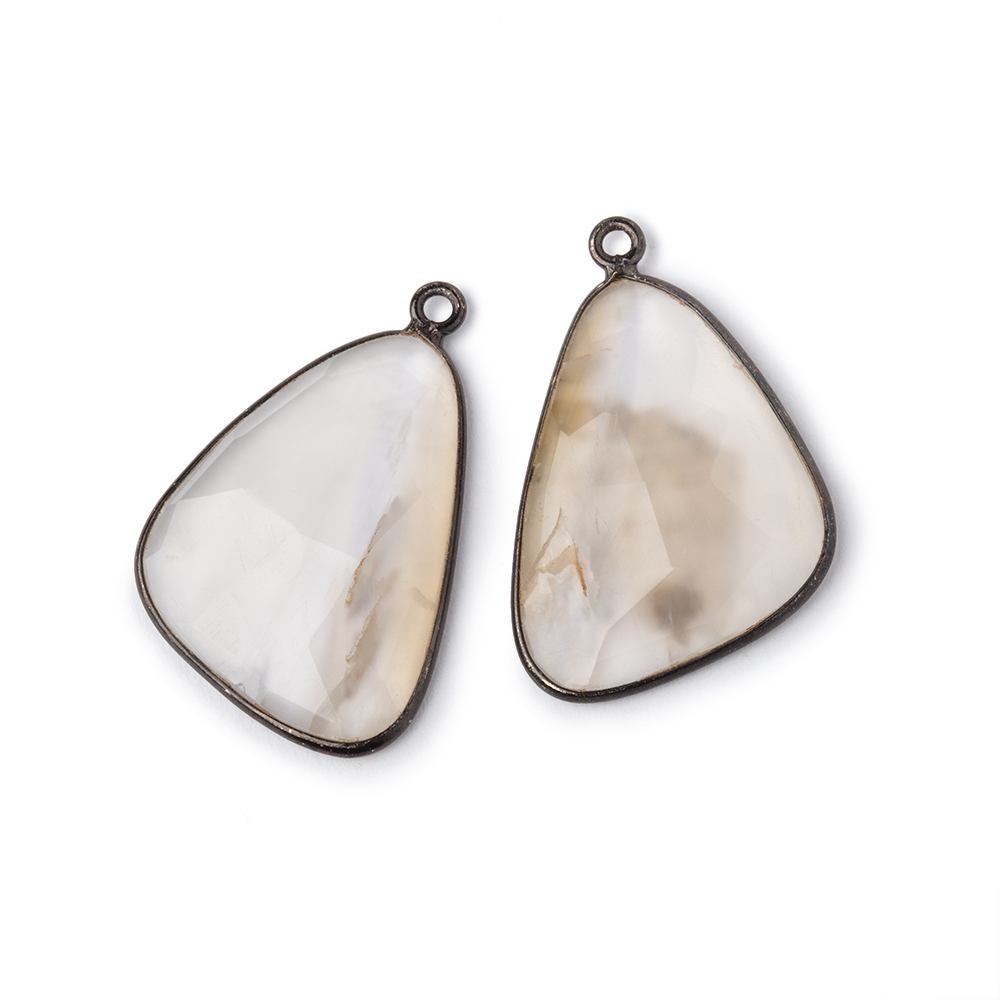 23x19mm Black Gold Bezel Agate Faceted Freeform Set of 2 Pendants