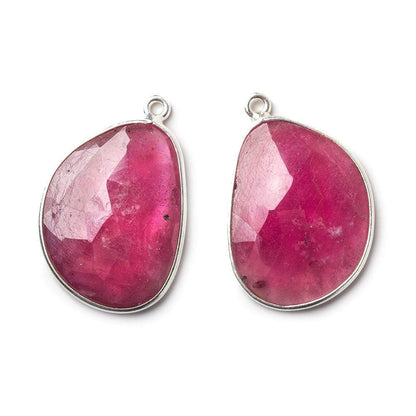 23x19mm Silver .925 Bezel Pink Tourmaline faceted Cabochon Pendant Set of 2 pieces