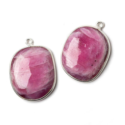 23x19mm Silver .925 Bezel Pink Tourmaline faceted Cabochon Pendant Set of 2 pieces