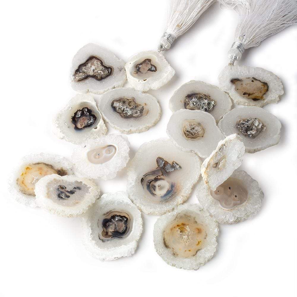 23x20-37x30mm Solar Quartz top drilled Natural Crystal Slices with Drusy Edge 8 inch 16 pieces