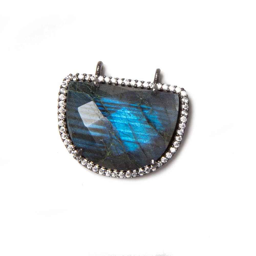 23x20mm Black Gold Bezeled CZ & Labradorite Half Moon East West Connector 1 pc