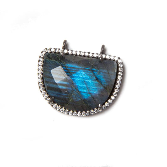 23x20mm Black Gold Bezeled CZ & Labradorite Half Moon East West Connector 1 pc