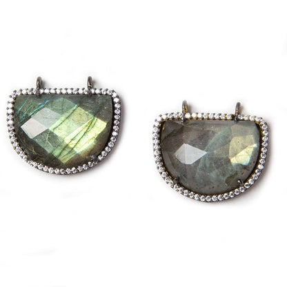 23x20mm Black Gold Bezeled CZ & Labradorite Half Moon East West Connector 1 pc