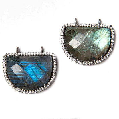 23x20mm Black Gold Bezeled CZ & Labradorite Half Moon East West Connector 1 pc
