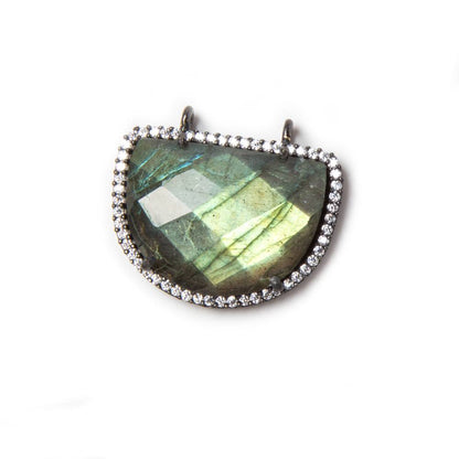 23x20mm Black Gold Bezeled CZ & Labradorite Half Moon East West Connector 1 pc