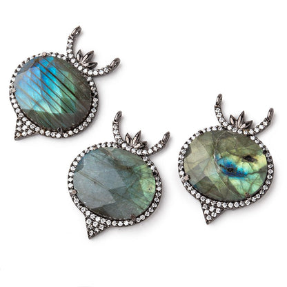 23x20mm Black Gold CZ Bezel Labradorite Fancy Oval Connector 1 Focal Bead