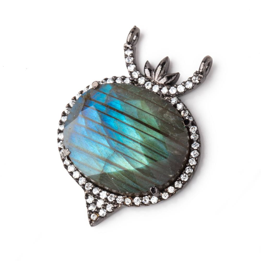 23x20mm Black Gold CZ Bezel Labradorite Fancy Oval Connector 1 Focal Bead