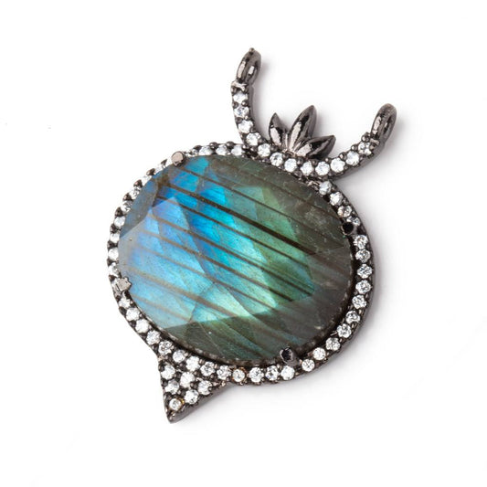 23x20mm Black Gold CZ Bezel Labradorite Fancy Oval Connector 1 Focal Bead