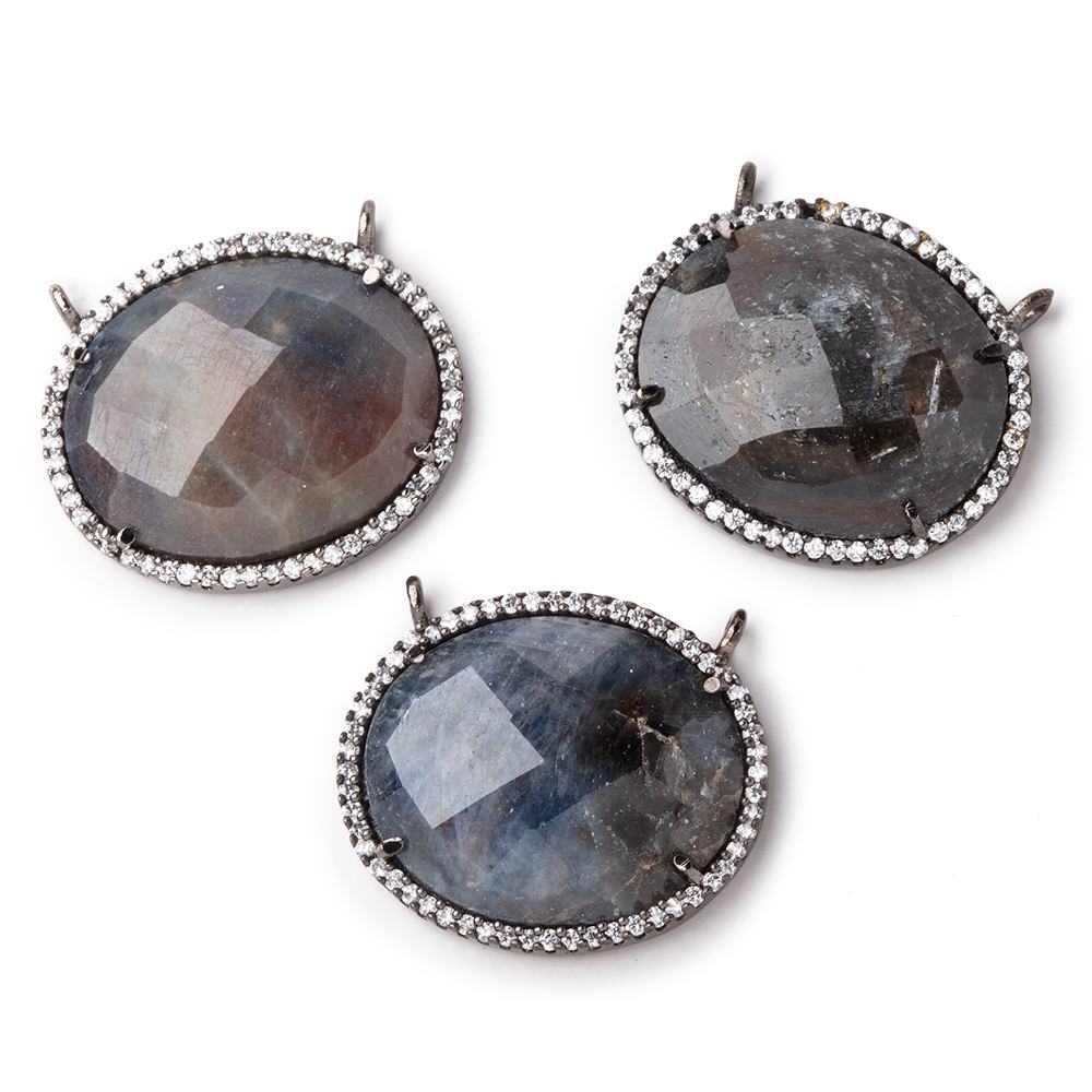 23x20mm Black Gold CZ Bezel Sapphire Oval Connector 1 Focal Bead