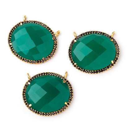 23x20mm Vermeil & Black CZ Bezel Green Onyx Oval Connector 1 Focal Bead