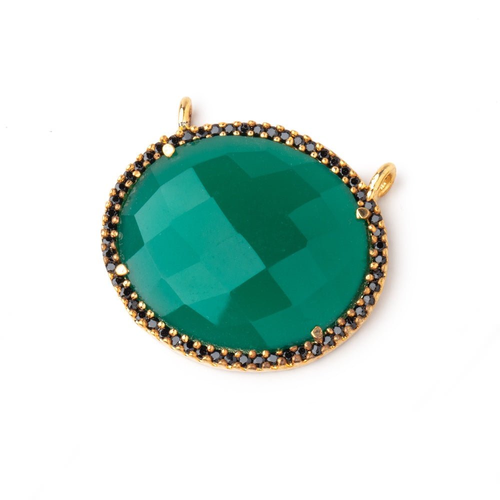 23x20mm Vermeil & Black CZ Bezel Green Onyx Oval Connector 1 Focal Bead