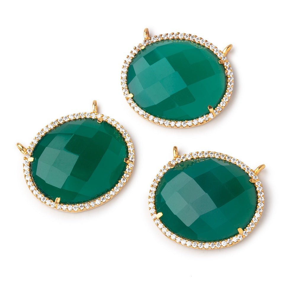 23x20mm Vermeil CZ Bezel Green Onyx Oval Connector 1 Focal Bead