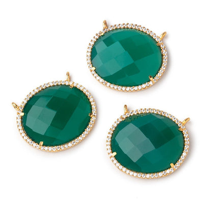 23x20mm Vermeil CZ Bezel Green Onyx Oval Connector 1 Focal Bead