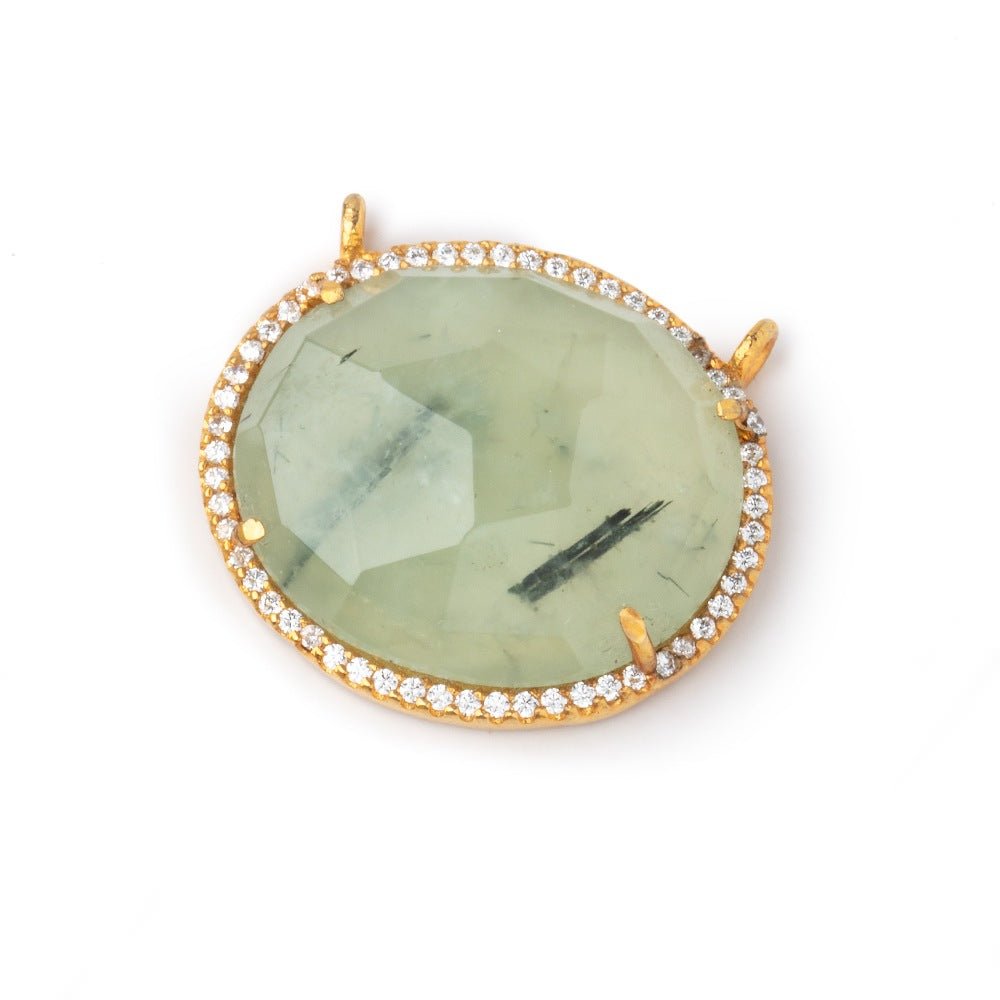 23x20mm Vermeil CZ Bezel Prehnite Oval Connector 1 Focal Bead