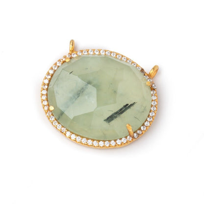 23x20mm Vermeil CZ Bezel Prehnite Oval Connector 1 Focal Bead