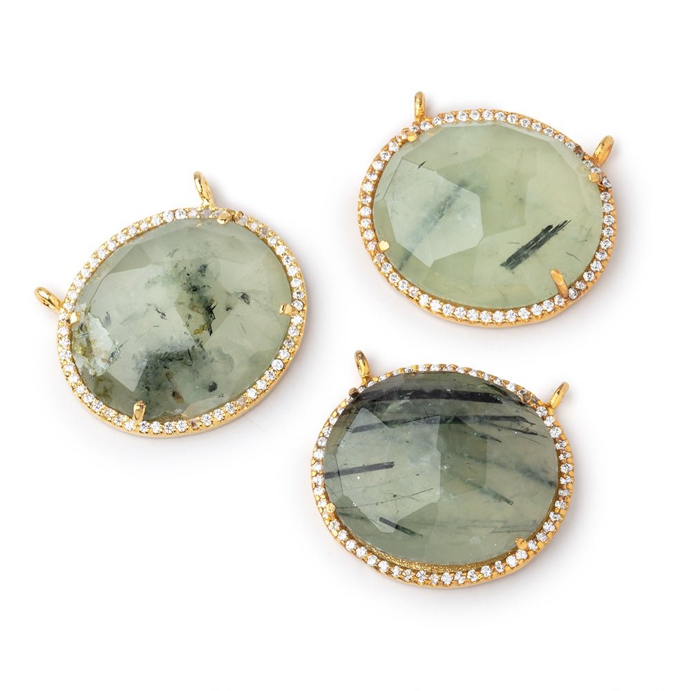 23x20mm Vermeil CZ Bezel Prehnite Oval Connector 1 Focal Bead