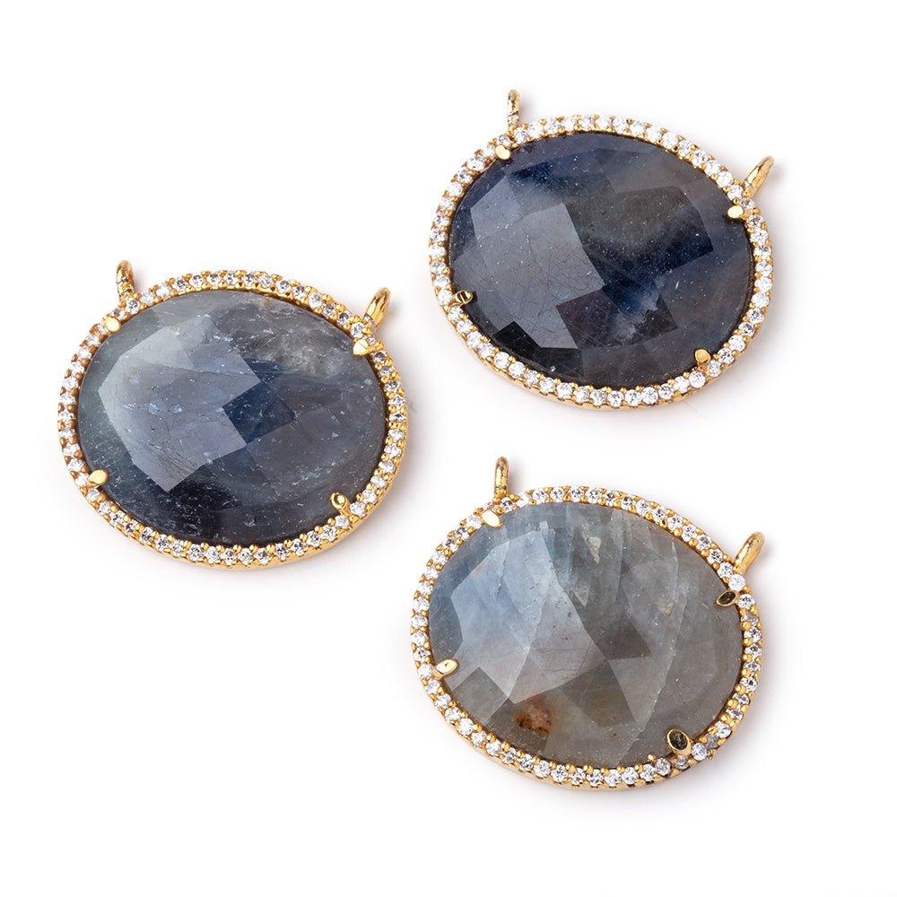 23x20mm Vermeil CZ Bezel Sapphire Oval Connector 1 Focal Bead