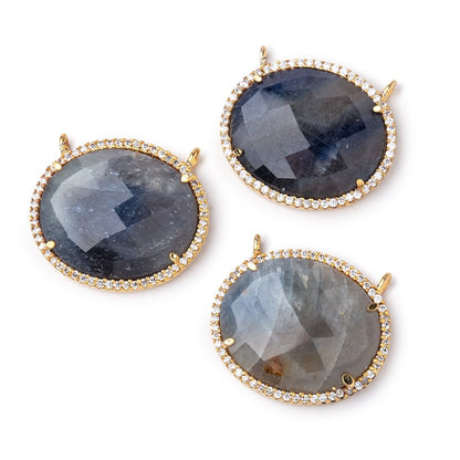 23x20mm Vermeil CZ Bezel Sapphire Oval Connector 1 Focal Bead