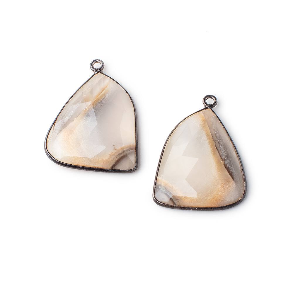 23x21mm Black Gold Bezeled Agate Freeform Set of 2 Pendants