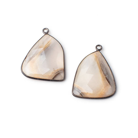 23x21mm Black Gold Bezeled Agate Freeform Set of 2 Pendants