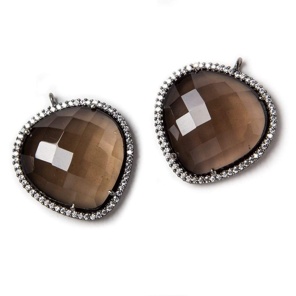 23x23mm Black Gold Bezeled White CZ & Brown Quartz faceted heart Pendant 1 pc