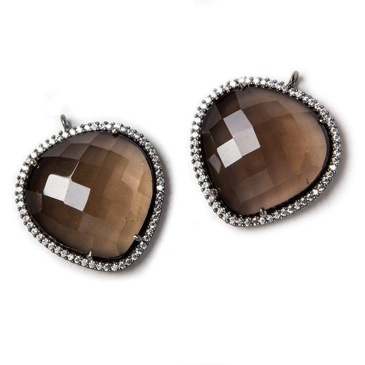 23x23mm Black Gold Bezeled White CZ & Brown Quartz faceted heart Pendant 1 pc