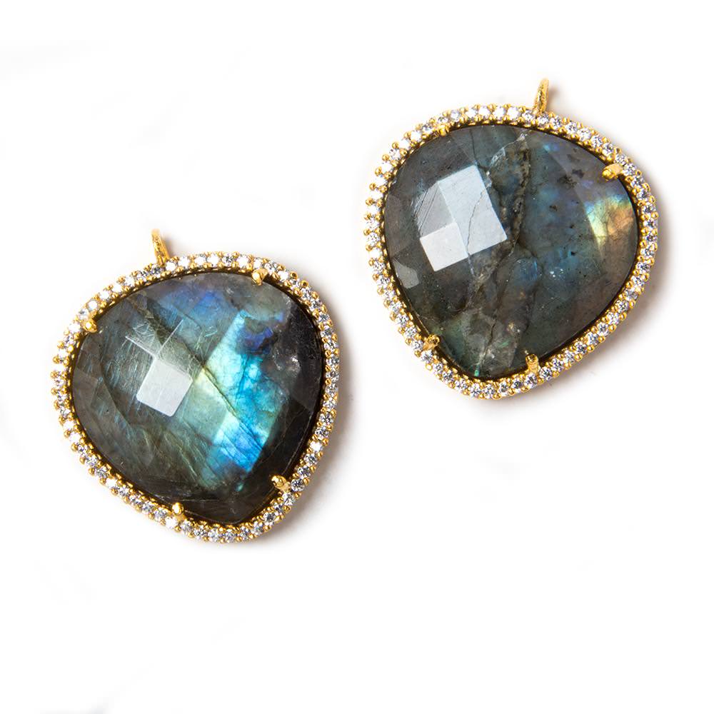 23x23mm Vermeil Bezeled White CZ & Labradorite faceted heart Pendant 1 pc