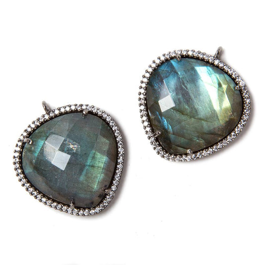 23x23mm Gunmetal Bezeled White CZ & Labradorite faceted heart Pendant 1 pc