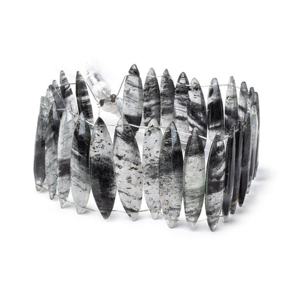 23x6-30x7mm Black Moss Quartz Double Drill Marquise Beads 7.5 inch 29 pieces