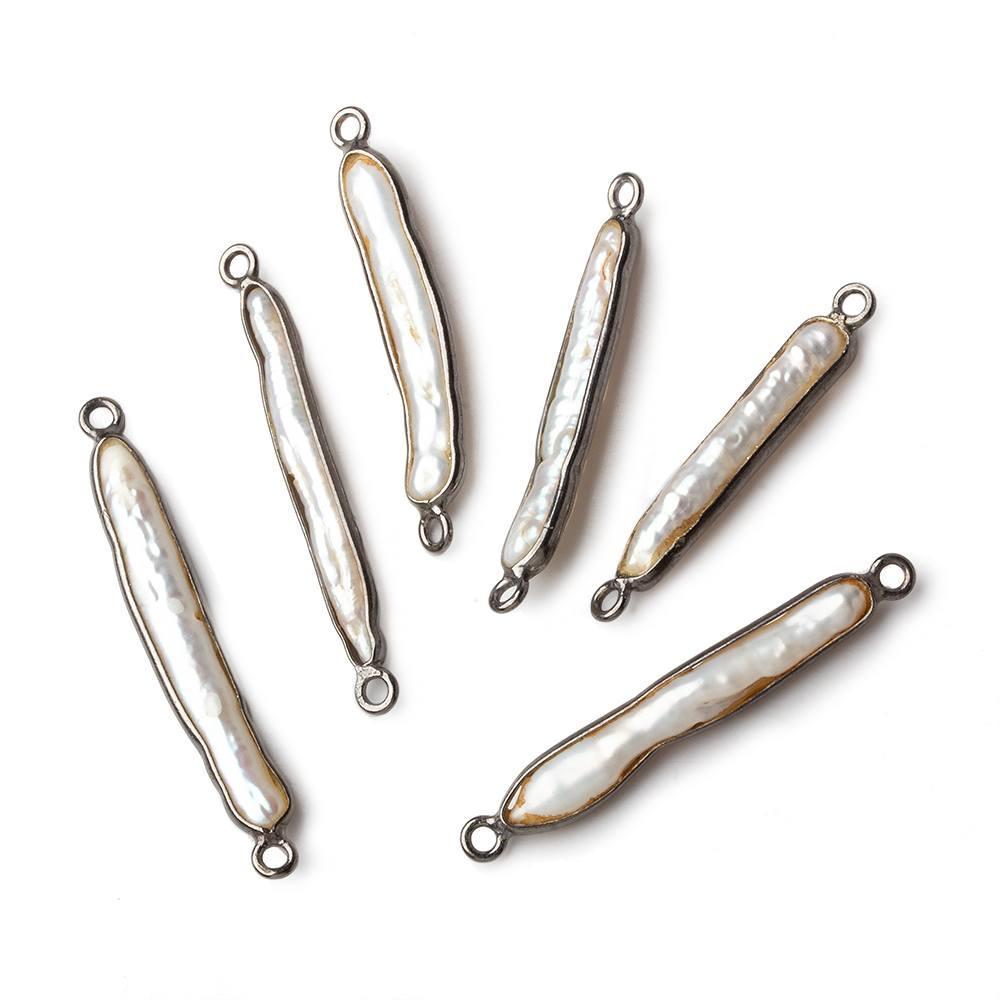 23x6mm Black Gold Bezeled White Biwa Pearl Connector 1 piece
