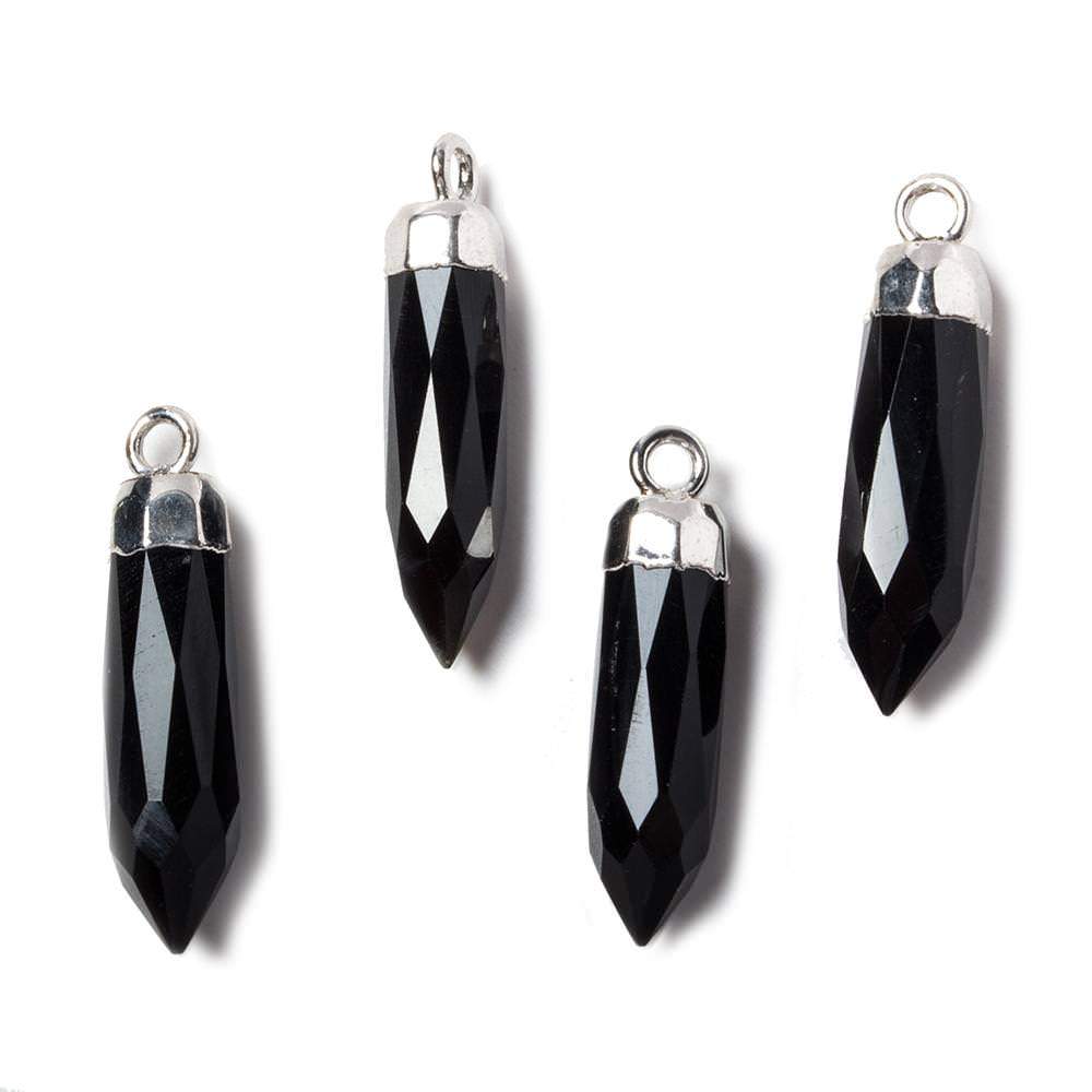 23x6mm Silver Leafed Black Chalcedony Spike Pendants 1 piece