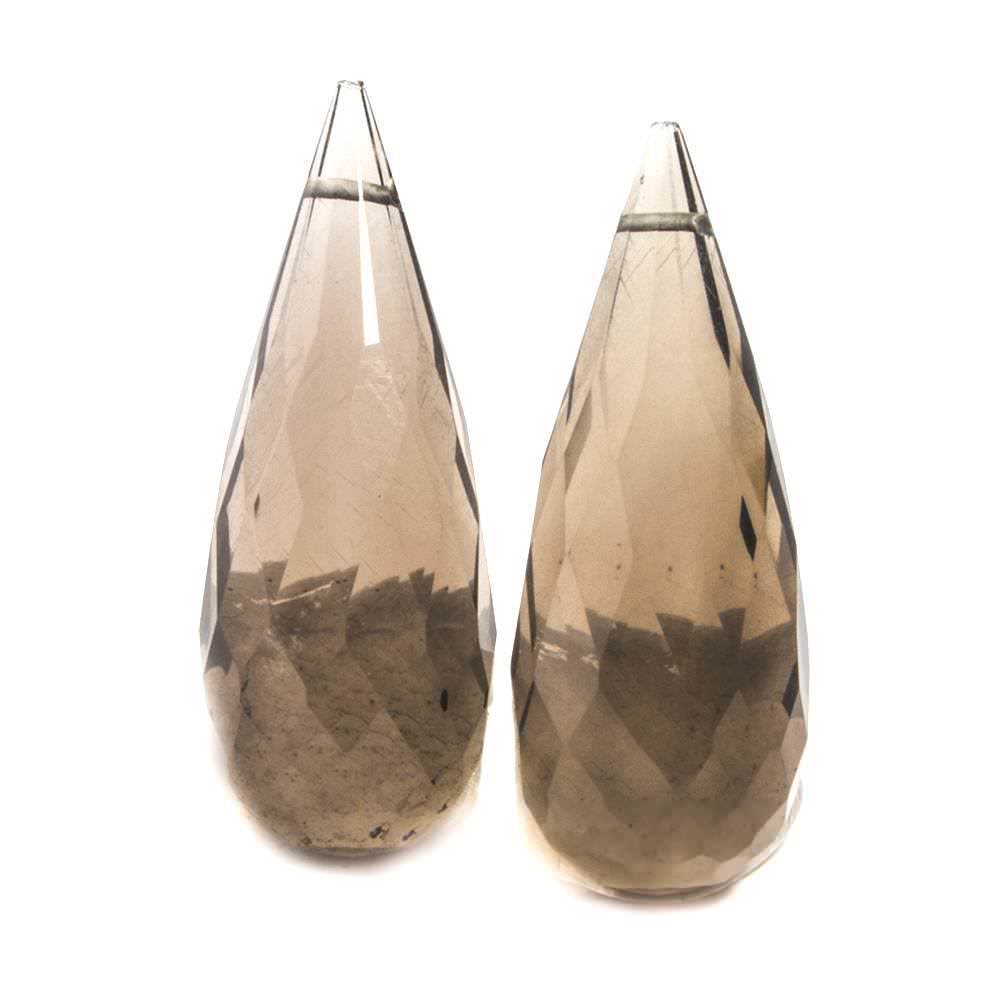 23x9mm Smoky Quartz Faceted Tear Drop Focal Bead Set of 2