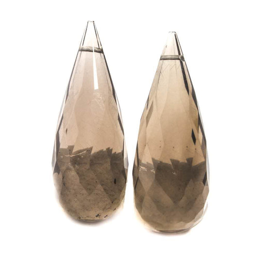 23x9mm Smoky Quartz Faceted Tear Drop Focal Bead Set of 2