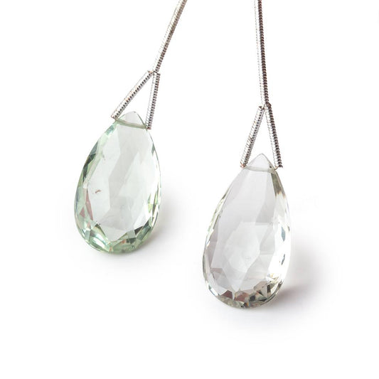 24-25mm Prasiolite Faceted Pear Set of 2 Focal Beads